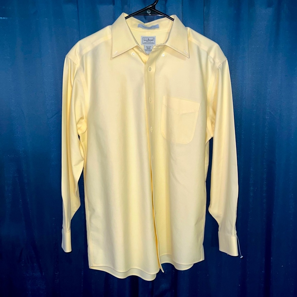L.L. Bean Vintage Mens Yellow Button Down Long Sleeve Oxford Shirt Size 15.5-32